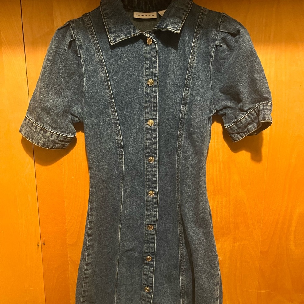Sincerely Jules Dark Blue Button-Down Mini Dress